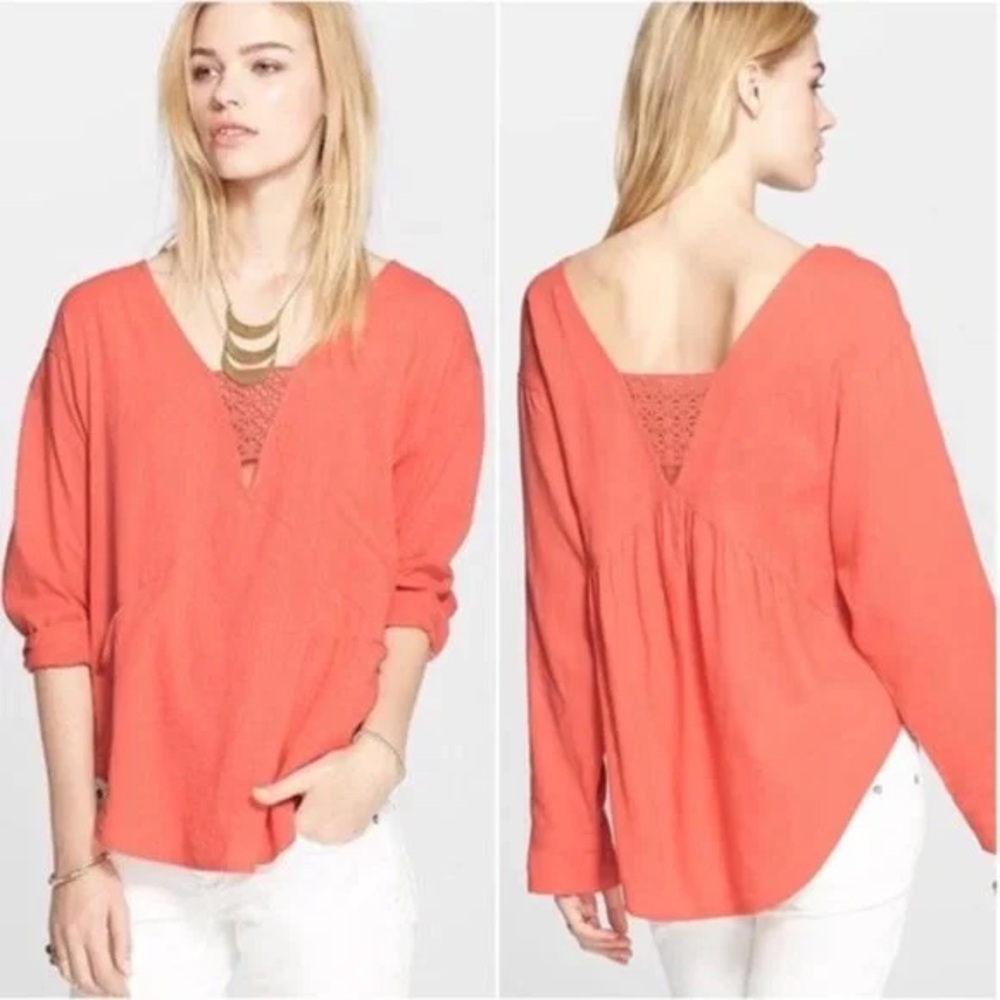 Free people V-Neck Coral Blouse- M